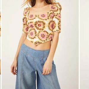 Free People Give Me More Floral Puff Sleeve Top